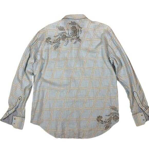 Robert Graham XL Linen Button Up Shirt Geometric Embroidered Luxury Casual - Picture 2 of 5